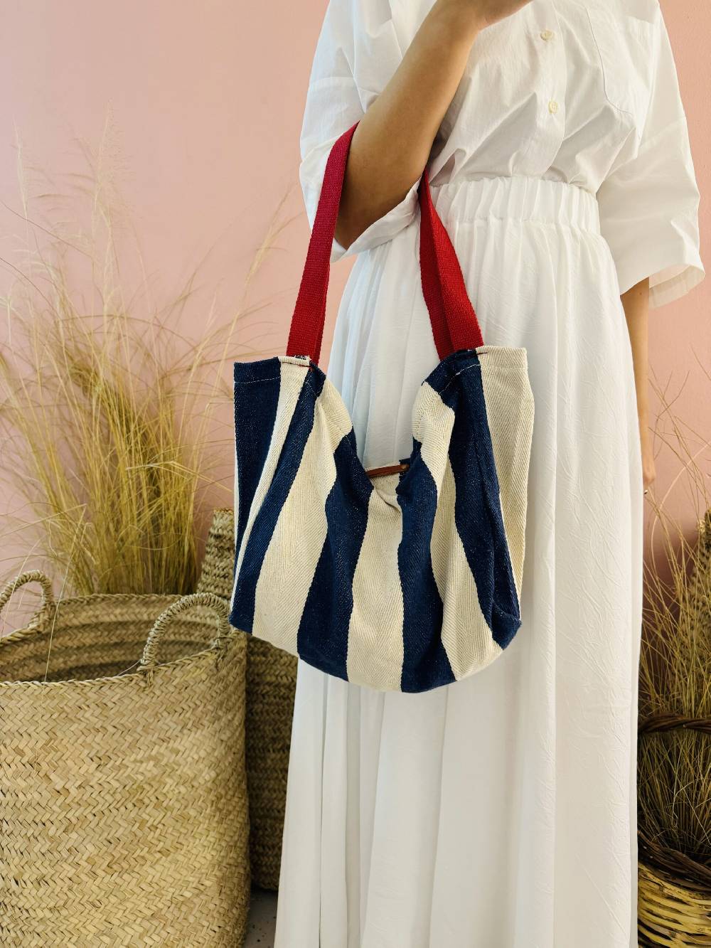 La Sellerie Portofino bag blu righe larghe