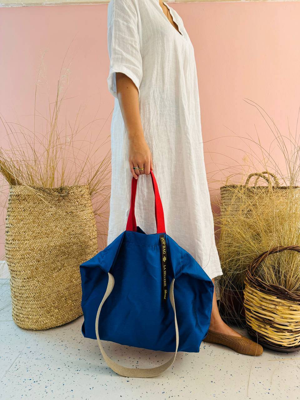 La Sellerie POP BAG Shantung blu Shopping Online
