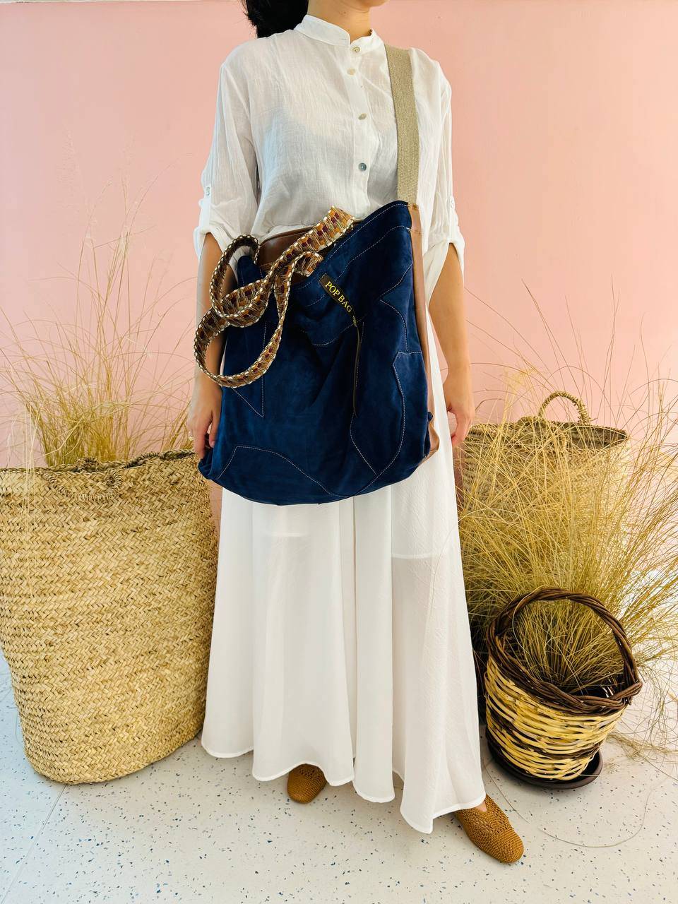 La Sellerie POP BAG suede dark blue PATCHWORK Sottocosto