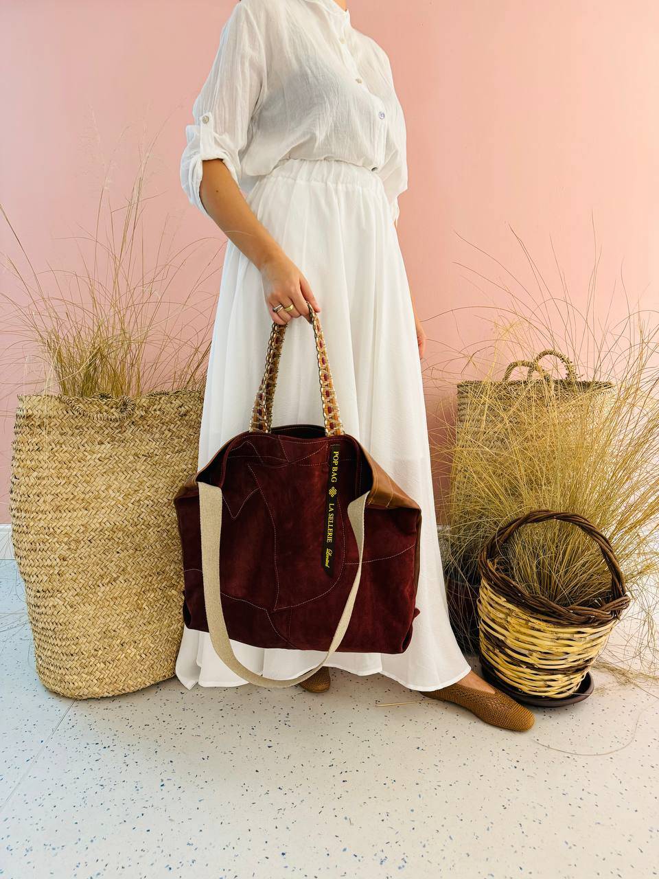 La Sellerie POP BAG suede dark red PATCHWORK Novità