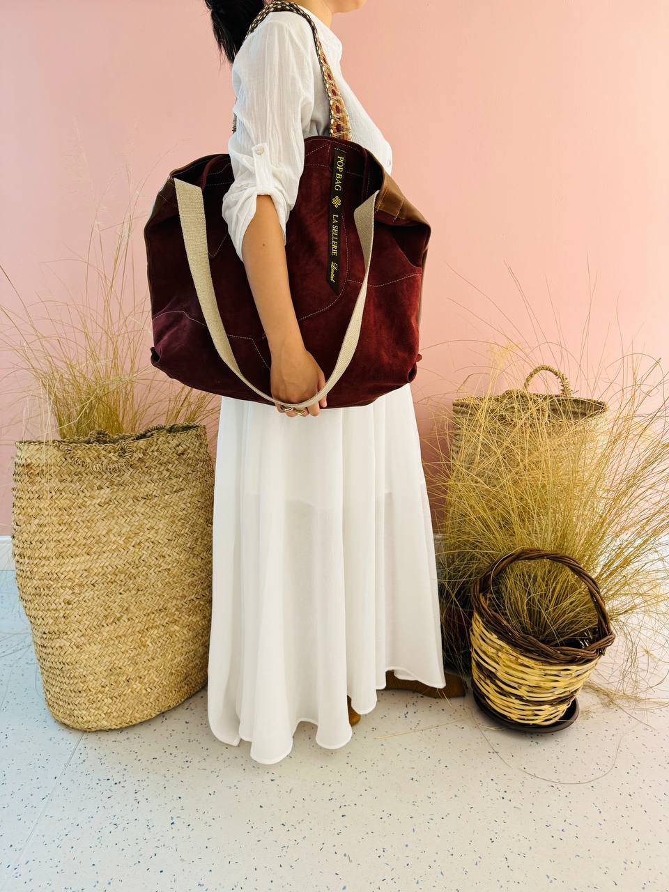 La Sellerie POP BAG suede dark red PATCHWORK Novità