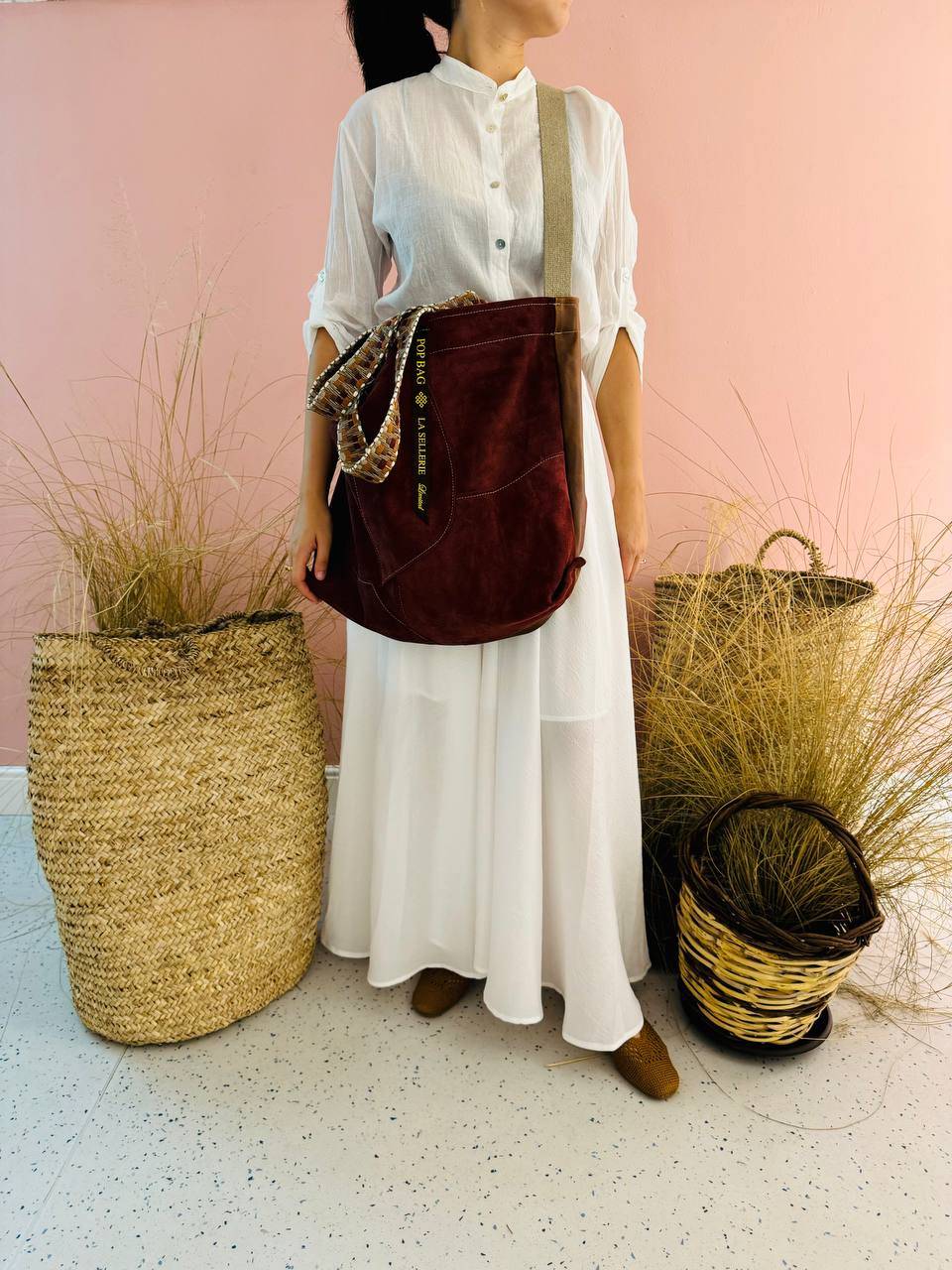 La Sellerie POP BAG suede dark red PATCHWORK Novità