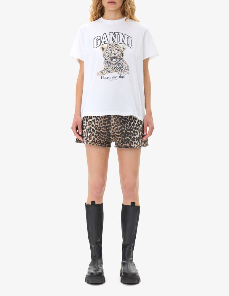 Ganni T-shirt in cotone leopardata Novità