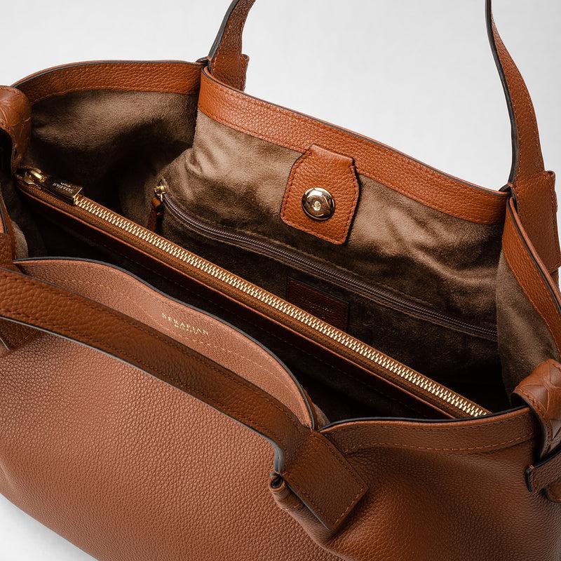 Serapian Tote bag secret piccola in pelle rugiada cuoio Sottocosto