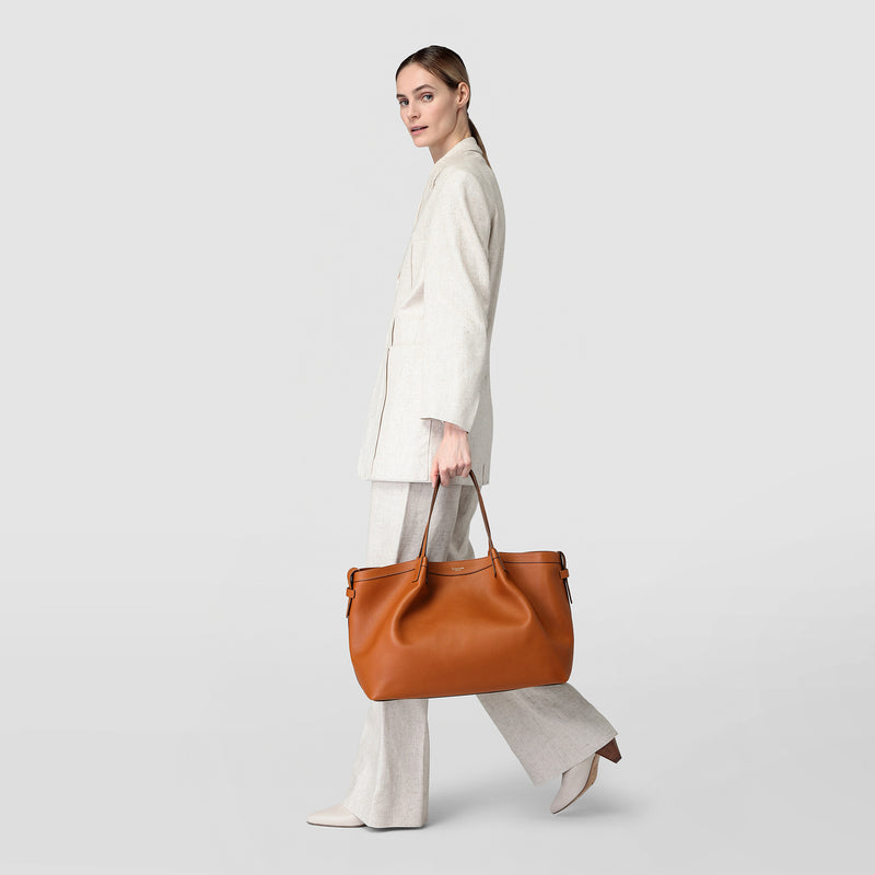 Serapian Tote bag secret in pelle rugiada cuoio