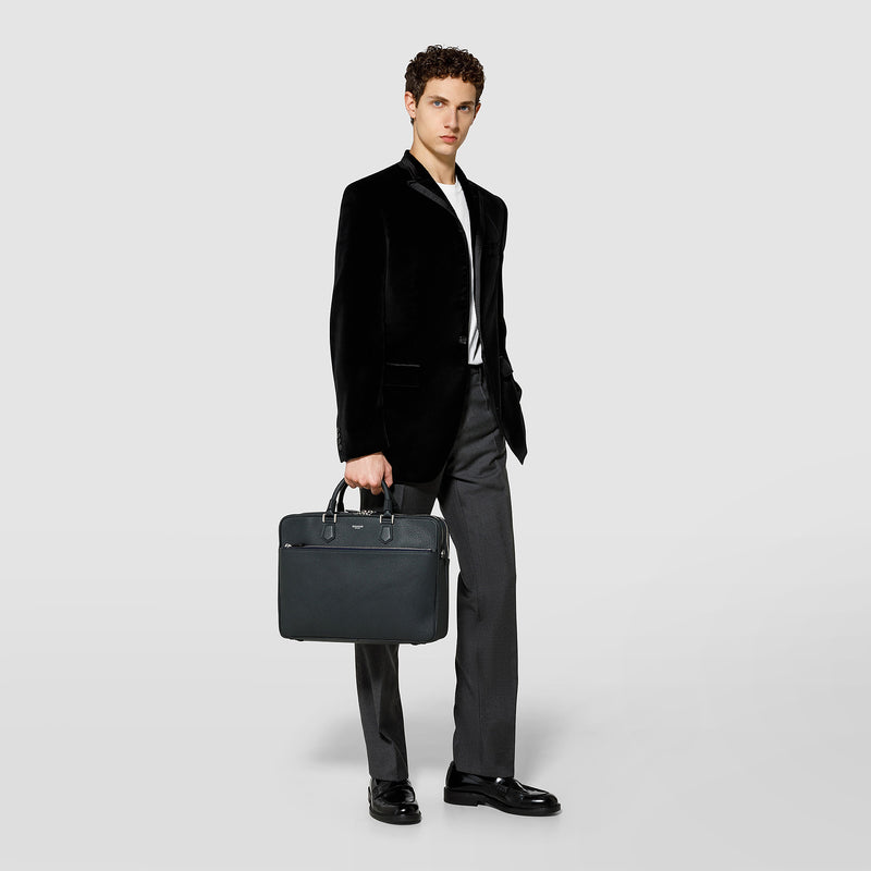 Serapian Borsa business grande in pelle cachemire blu navy