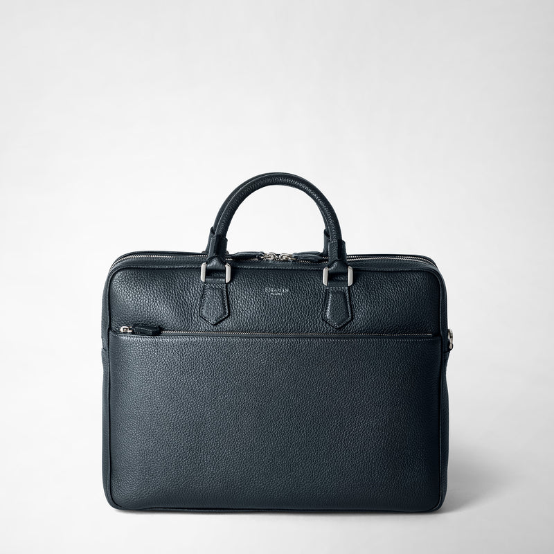 Serapian Borsa business grande in pelle cachemire blu navy Vendita Economica