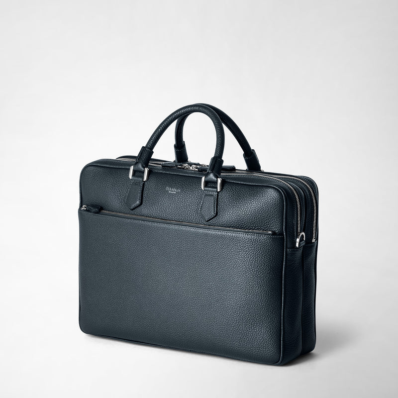 Serapian Borsa business grande in pelle cachemire blu navy Vendita Economica