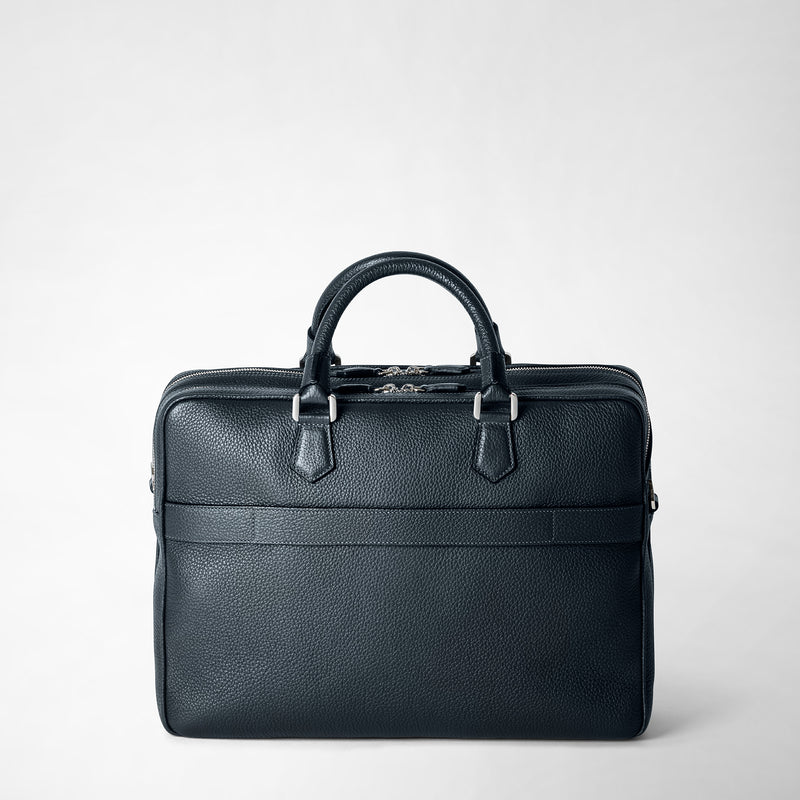 Serapian Borsa business grande in pelle cachemire blu navy Vendita Economica
