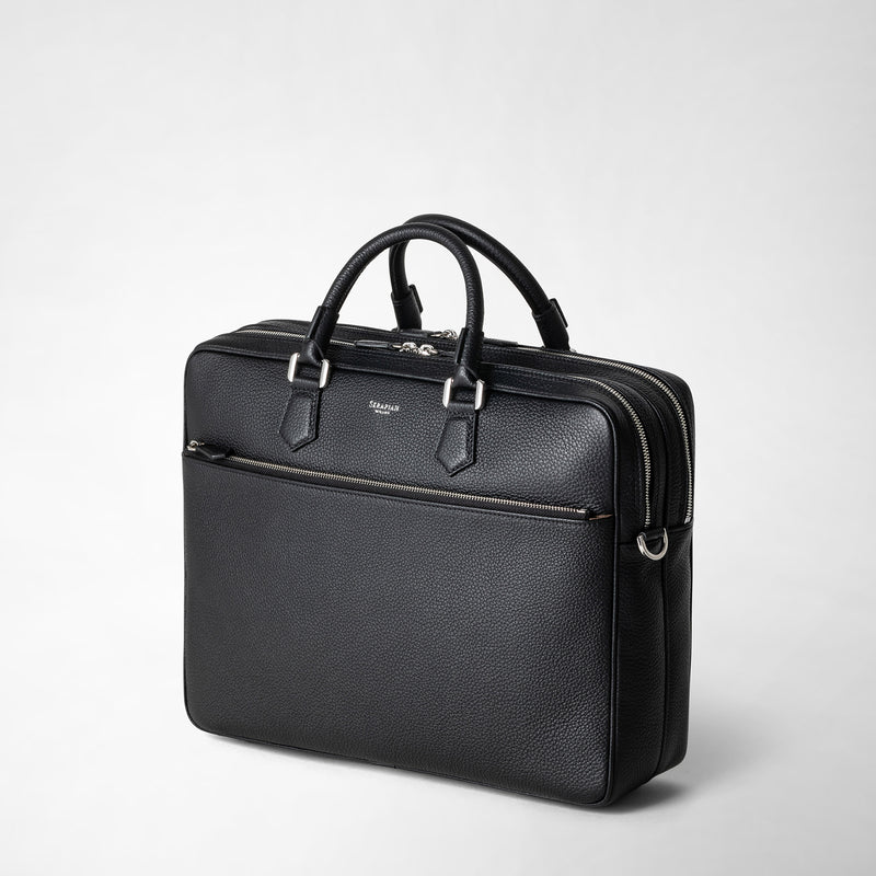 Serapian Borsa business grande in pelle cachemire nera Saldi Di Fabbrica