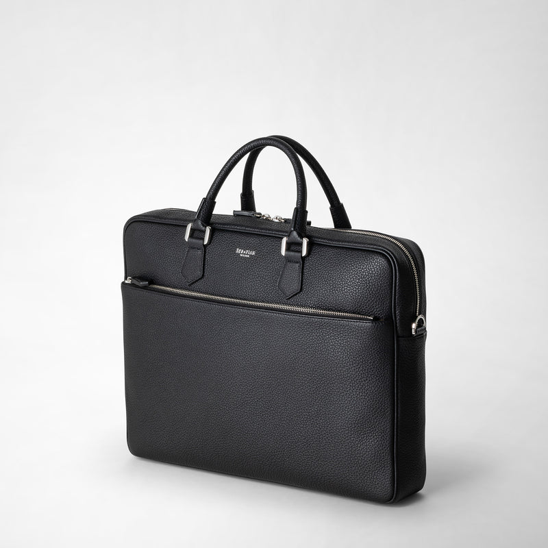 Serapian Borsa business slim in pelle cachemire nero In Linea