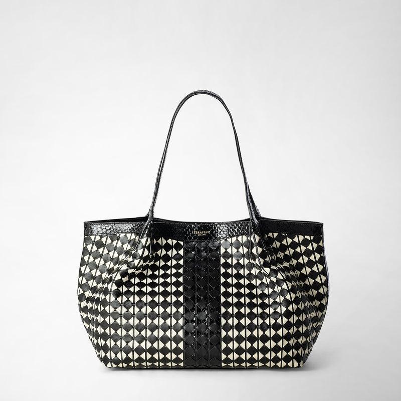 Serapian Small secret tote bag mosaico elaphe black- off white Affare Del Giorno