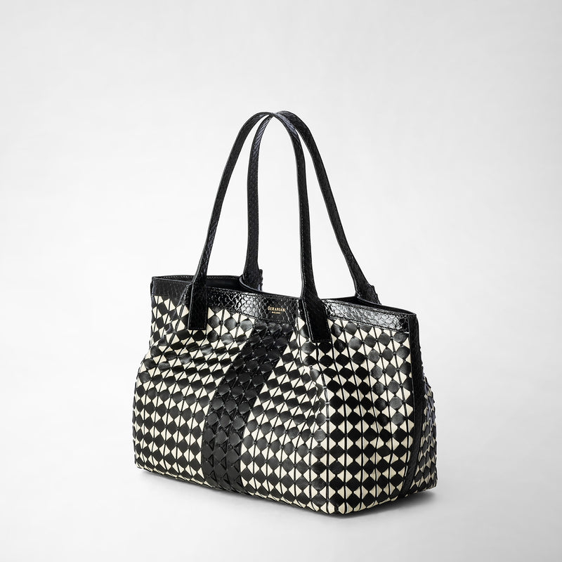 Serapian Small secret tote bag mosaico elaphe black- off white Affare Del Giorno