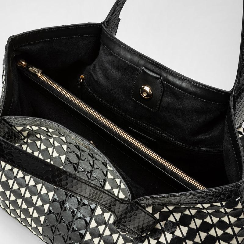 Serapian Small secret tote bag mosaico elaphe black- off white Affare Del Giorno