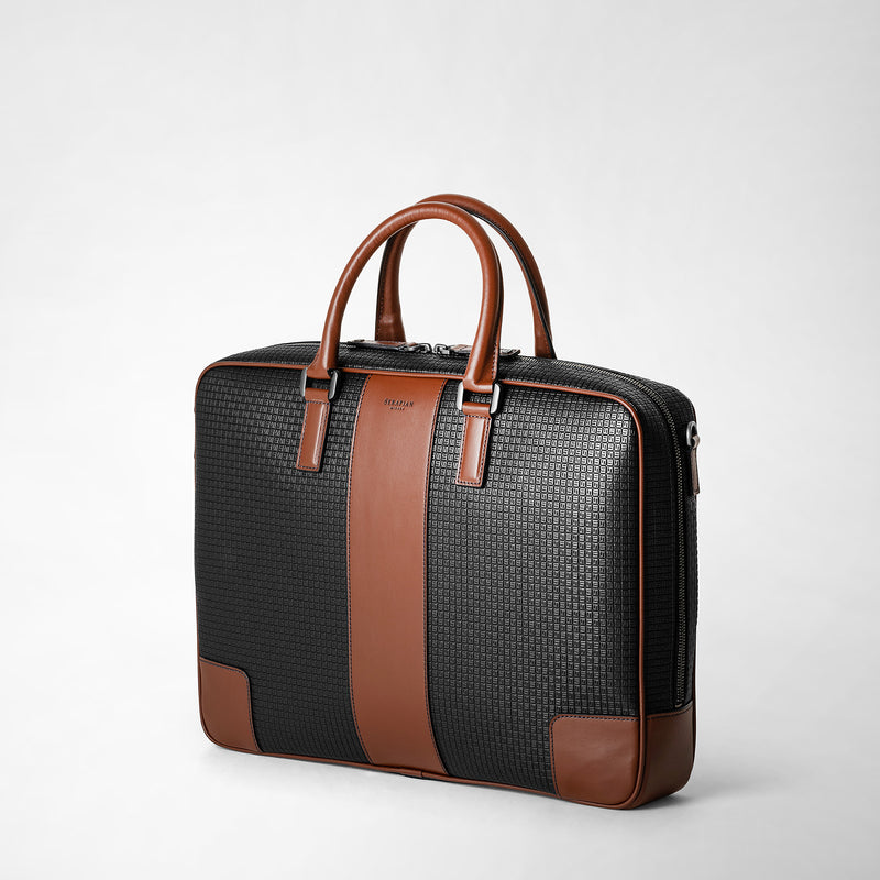 Serapian Borsa business slim in stepan nero cuoio Offerta