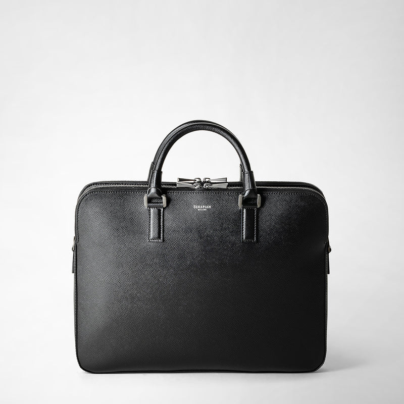 Serapian Borsa business slim doppia zip pelle evoluzione nero Online