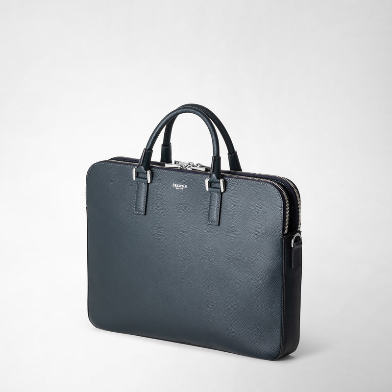 Serapian Borsa business slim doppia zip pelle evoluzione blu Offerte
