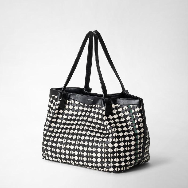 Serapian Tote bag secret piccola in mosaico nero-panna In Saldo