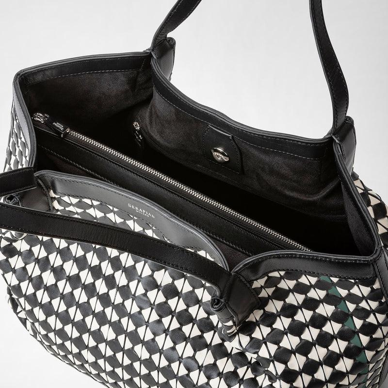 Serapian Tote bag secret piccola in mosaico nero-panna In Saldo