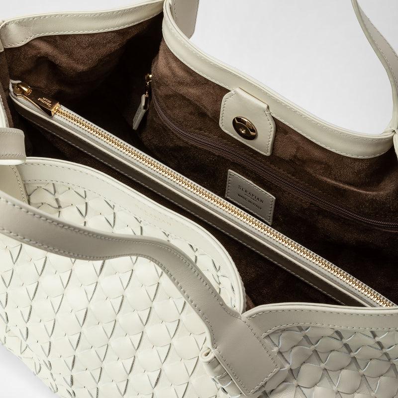 Serapian Tote bag secret piccola in mosaico panna Nuova