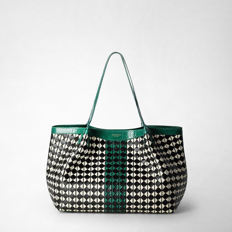 Serapian Small secret tote bag mosaico elaphe black-emerald Promozione