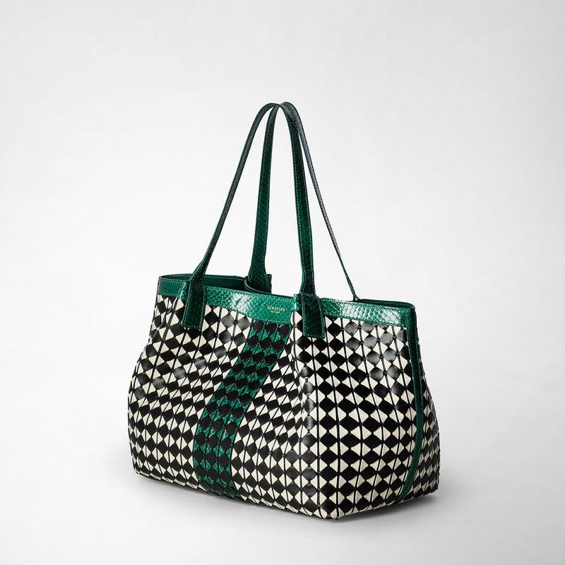 Serapian Small secret tote bag mosaico elaphe black-emerald Promozione