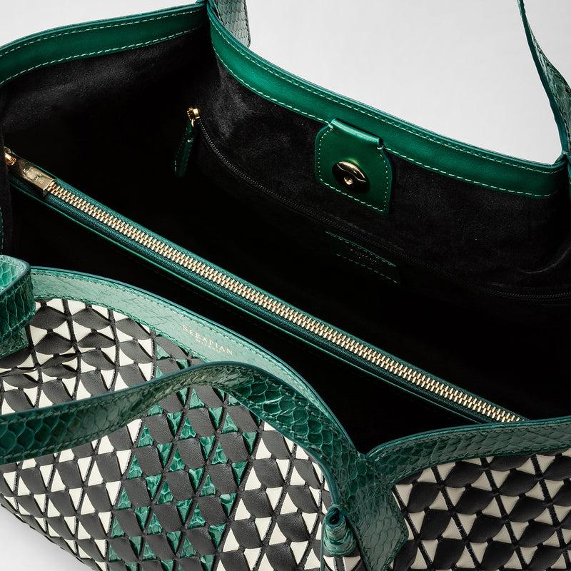 Serapian Small secret tote bag mosaico elaphe black-emerald Promozione