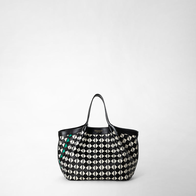 Serapian Borsa secret mini in mosaico nero-panna Pezzi Unici