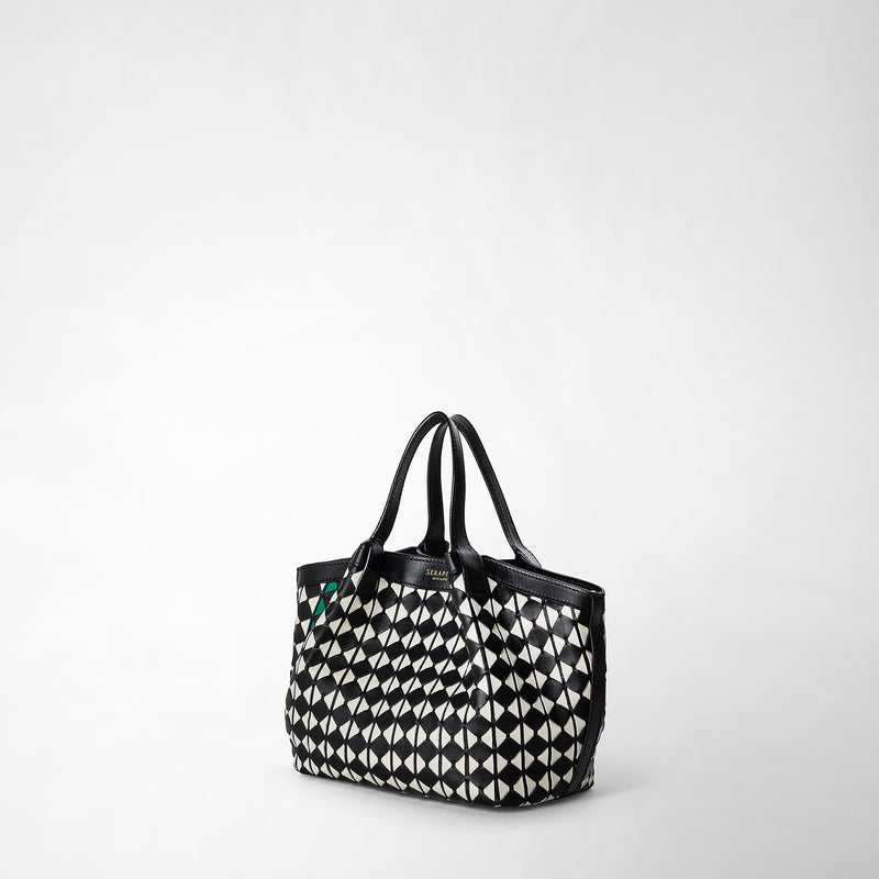 Serapian Borsa secret mini in mosaico nero-panna Pezzi Unici