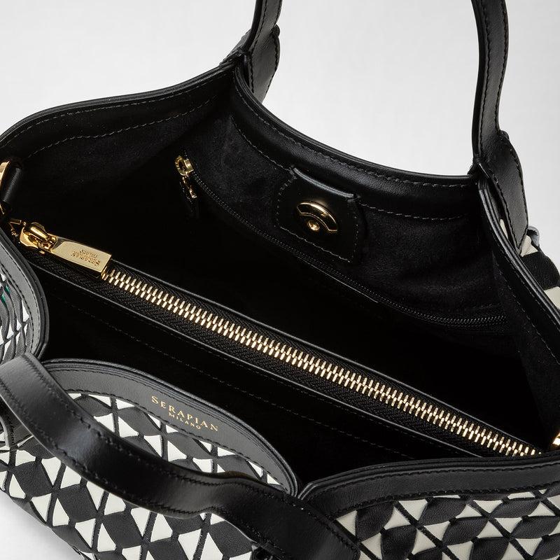 Serapian Borsa secret mini in mosaico nero-panna Pezzi Unici