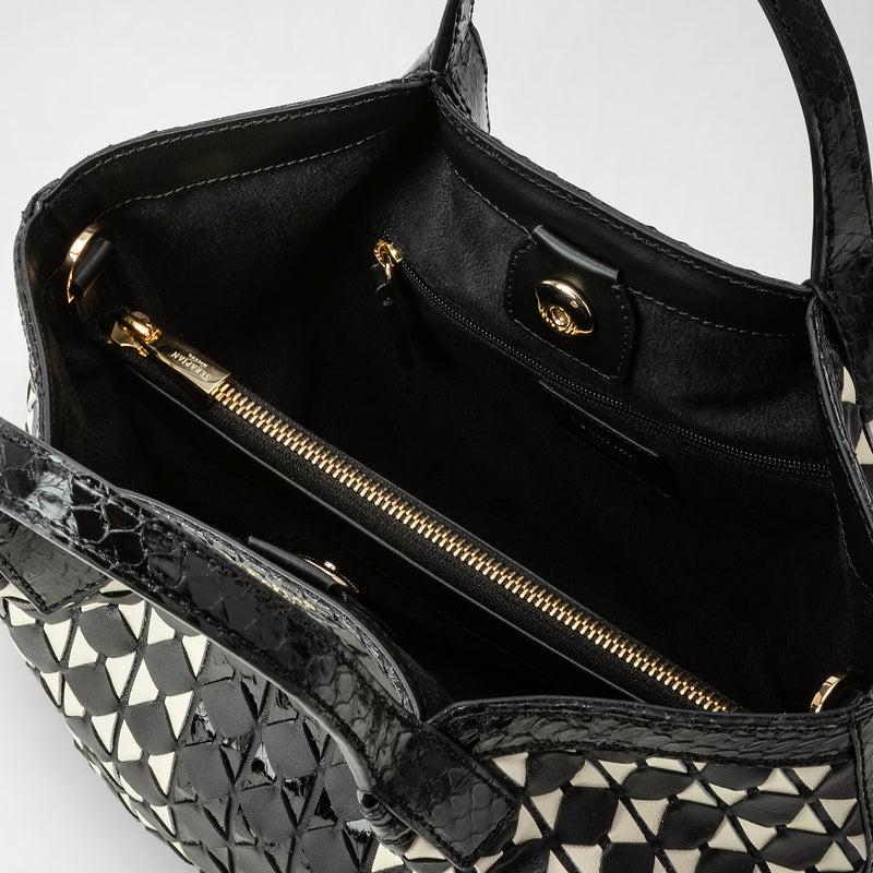 Serapian Mini secret bag mosaico elaphe black and off white Qualità Garantita