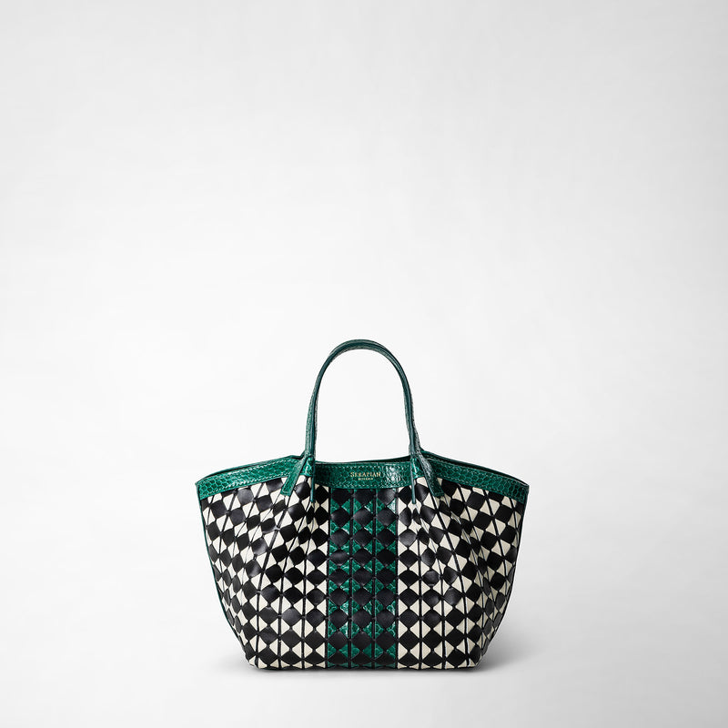 Serapian Mini secret bag mosaico elaphe black-white-emerald In Vendita