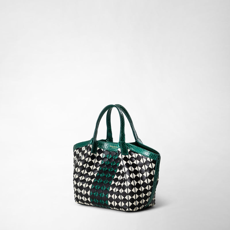 Serapian Mini secret bag mosaico elaphe black-white-emerald In Vendita