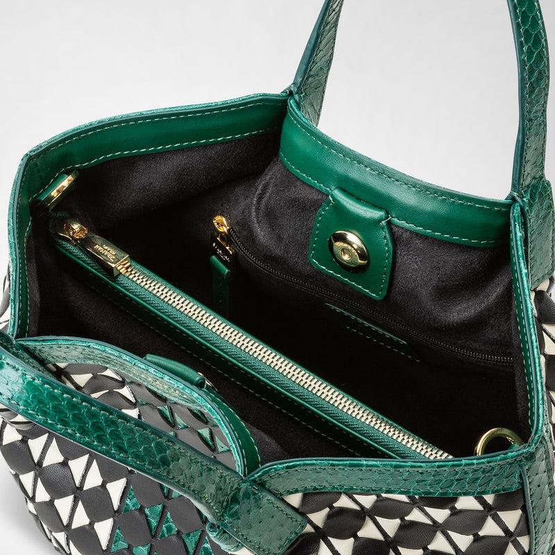 Serapian Mini secret bag mosaico elaphe black-white-emerald In Vendita