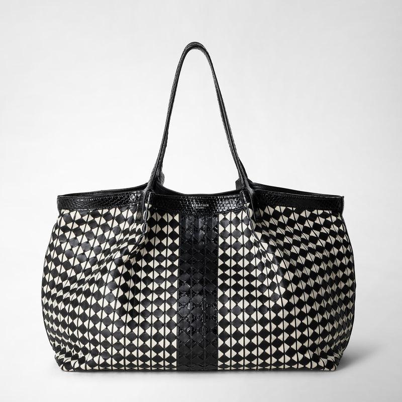 Serapian Secret tote bag in mosaico and elaphe black off-white Vendita Calda