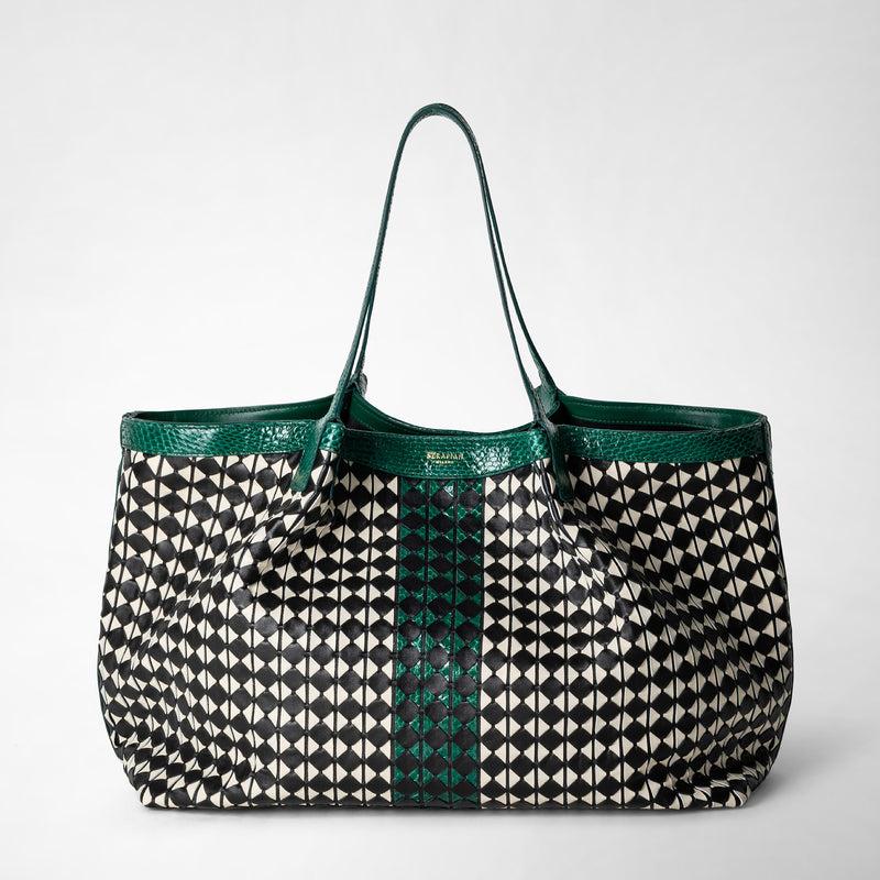 Serapian Secret tote bag mosaico elaphe black-white-emerald Vendita Economica