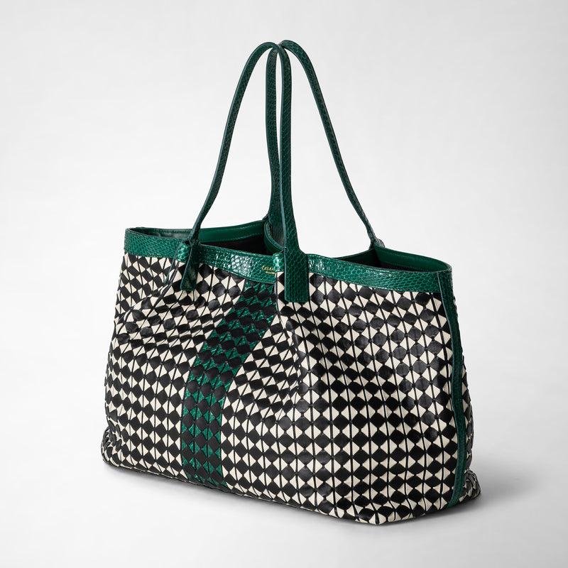 Serapian Secret tote bag mosaico elaphe black-white-emerald Vendita Economica