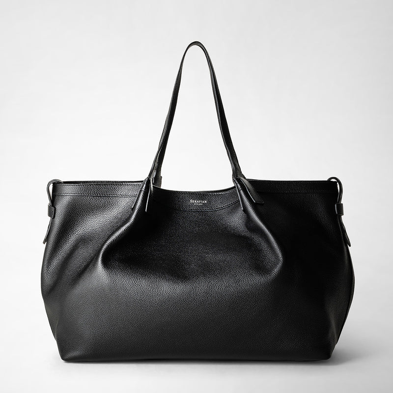 Serapian Tote bag secret in pelle rugiada nero Saldi Di Fabbrica