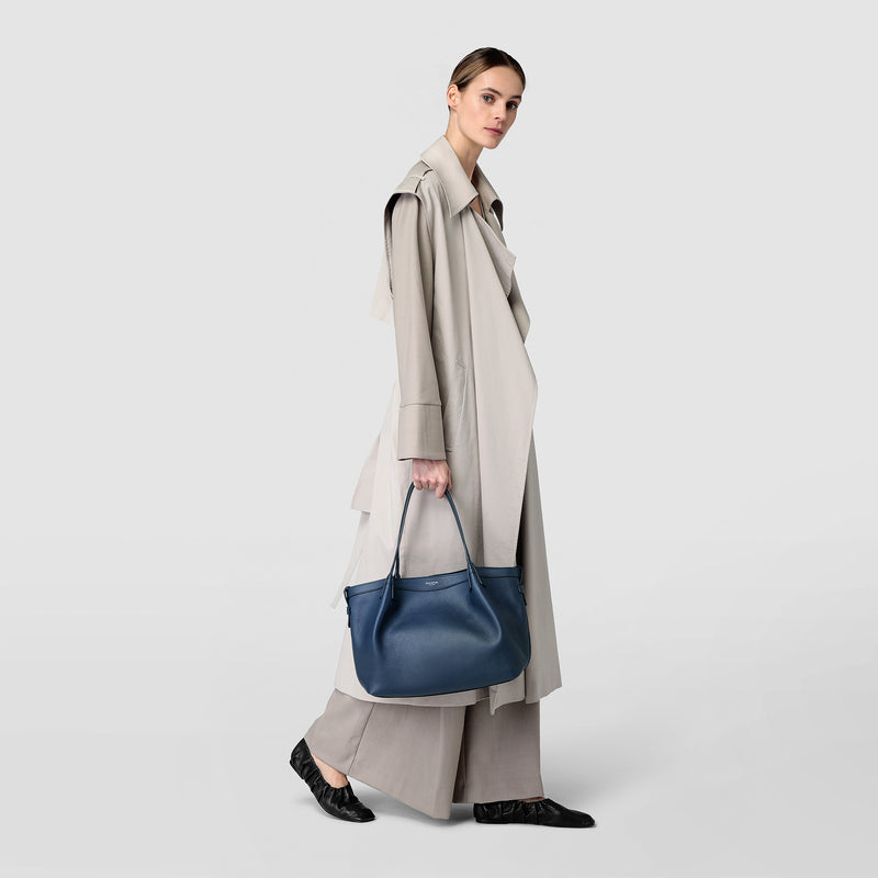 Serapian Tote bag secret piccola in pelle rugiada blu navy Nuova