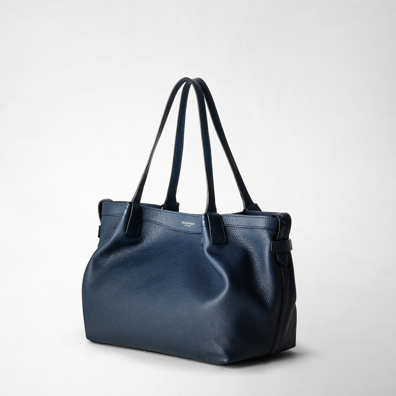 Serapian Tote bag secret piccola in pelle rugiada blu navy Nuova