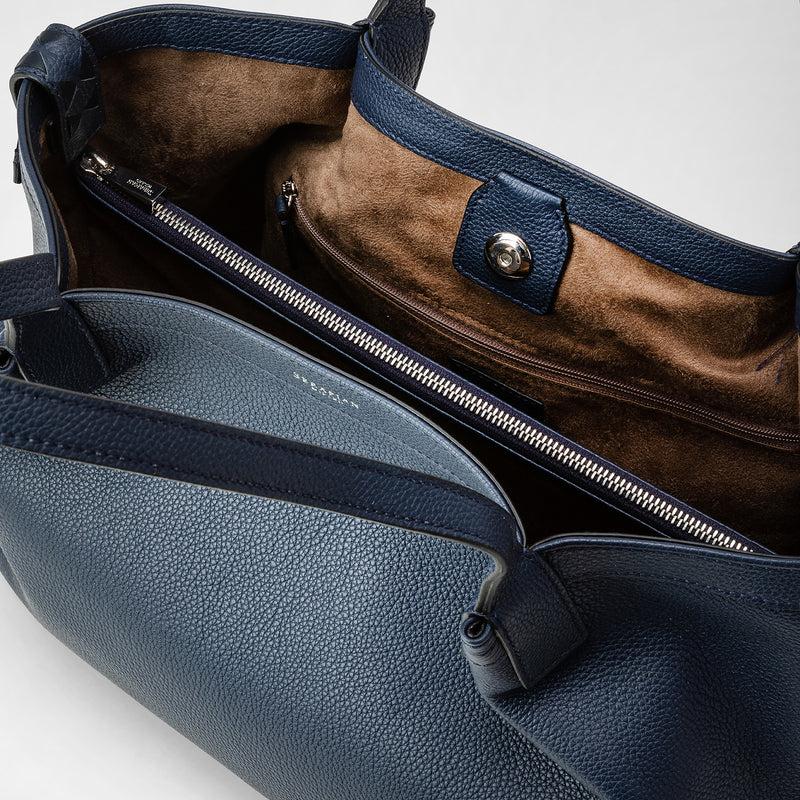 Serapian Tote bag secret piccola in pelle rugiada blu navy Nuova