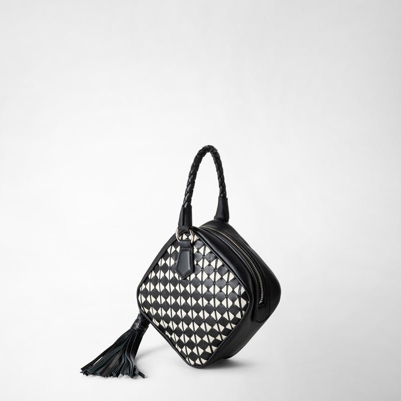 Serapian Borsa a mano petra in mosaico nero-panna Qualità Garantita