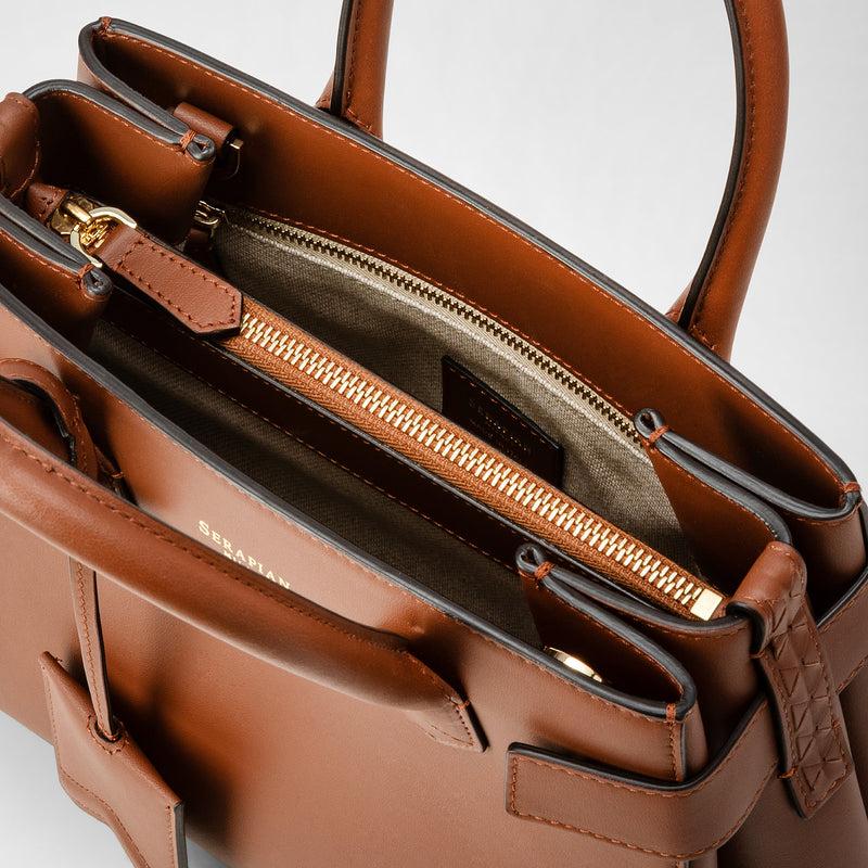 Serapian Meline' handbag in seta leather cuoio Italy