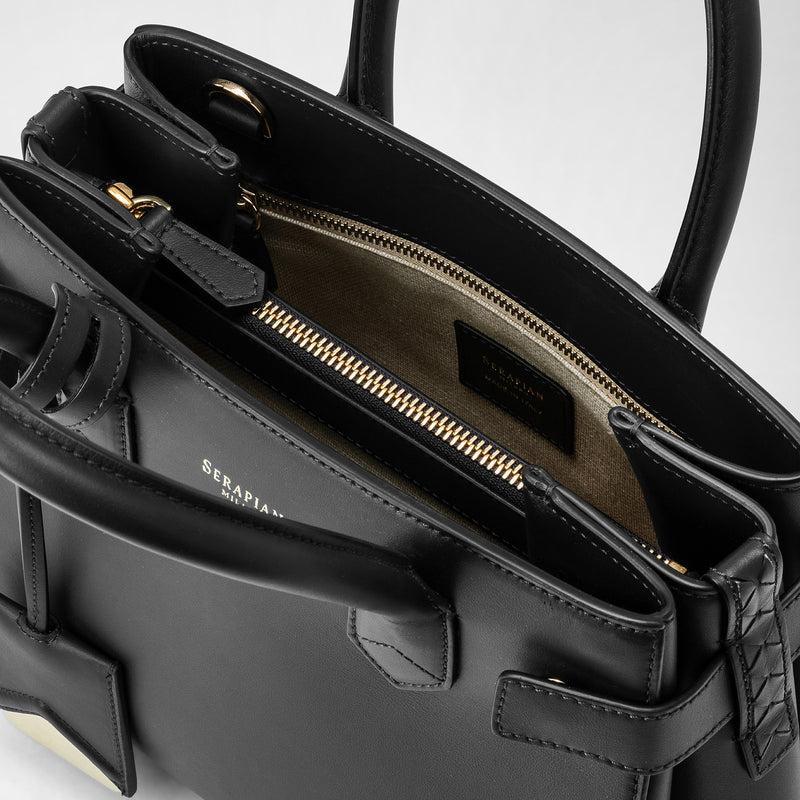 Serapian Meline' handbag in seta leather black In Linea