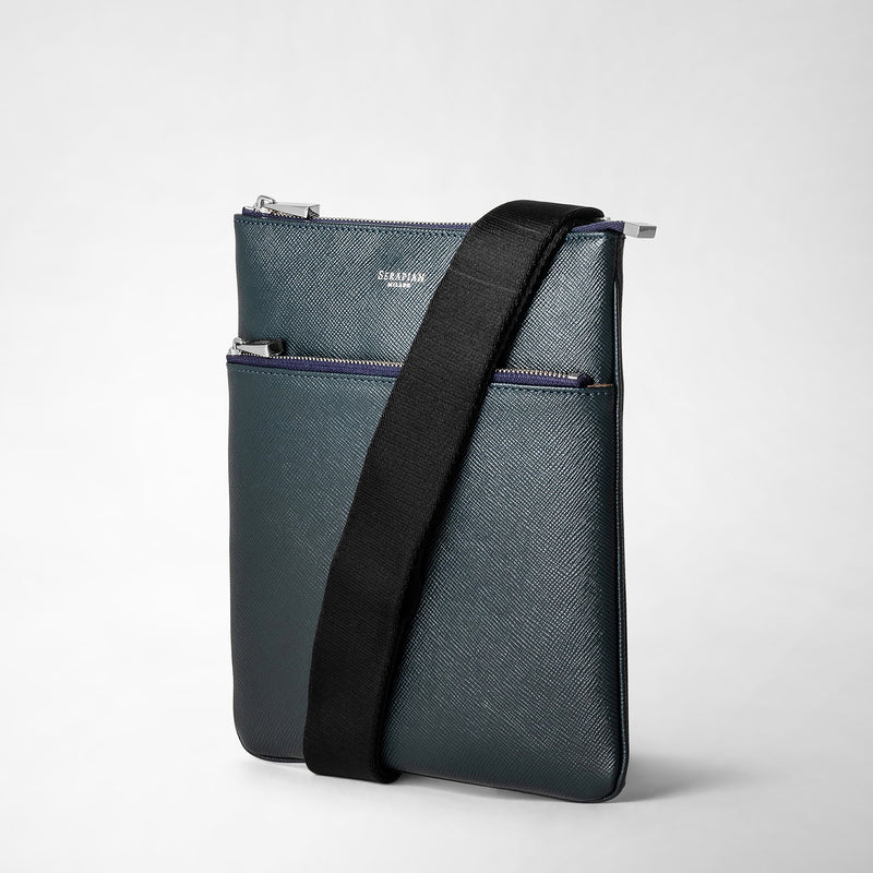Serapian Tracolla piatta in pelle evoluzione blu navy Vendita