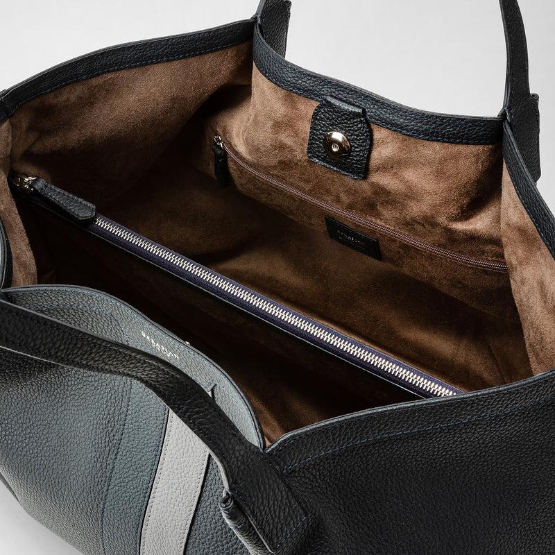Serapian Borsa secret tote in pelle cachemire blu navy-asfalto Pezzi Unici