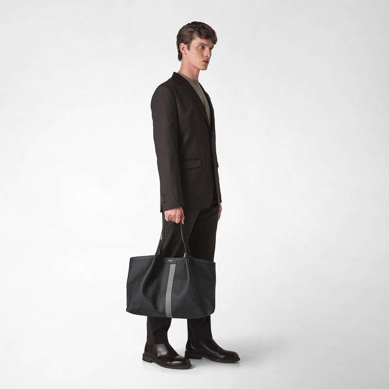 Serapian Borsa secret tote in pelle cachemire nero-asfalto