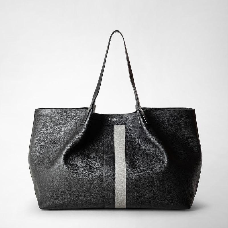 Serapian Borsa secret tote in pelle cachemire nero-asfalto Negozi Online
