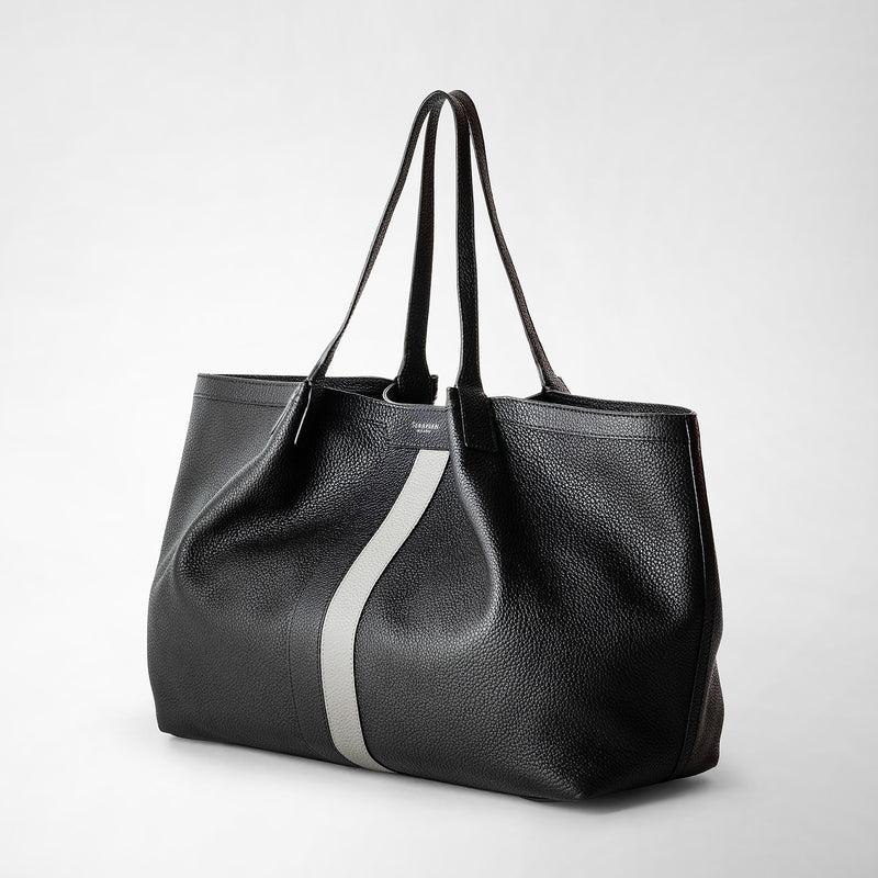 Serapian Borsa secret tote in pelle cachemire nero-asfalto Negozi Online