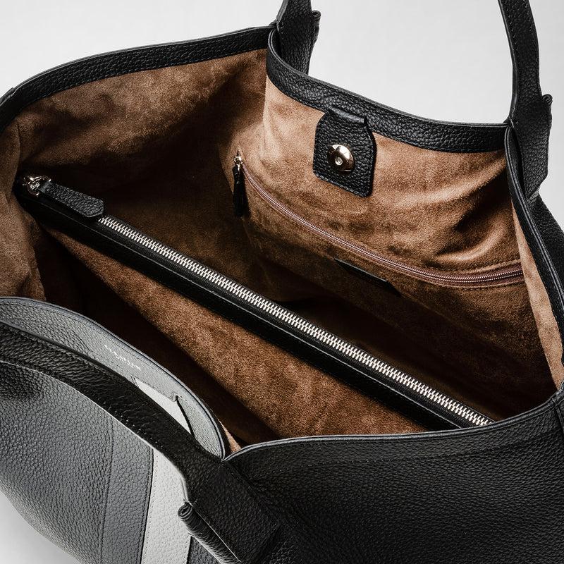 Serapian Borsa secret tote in pelle cachemire nero-asfalto Negozi Online